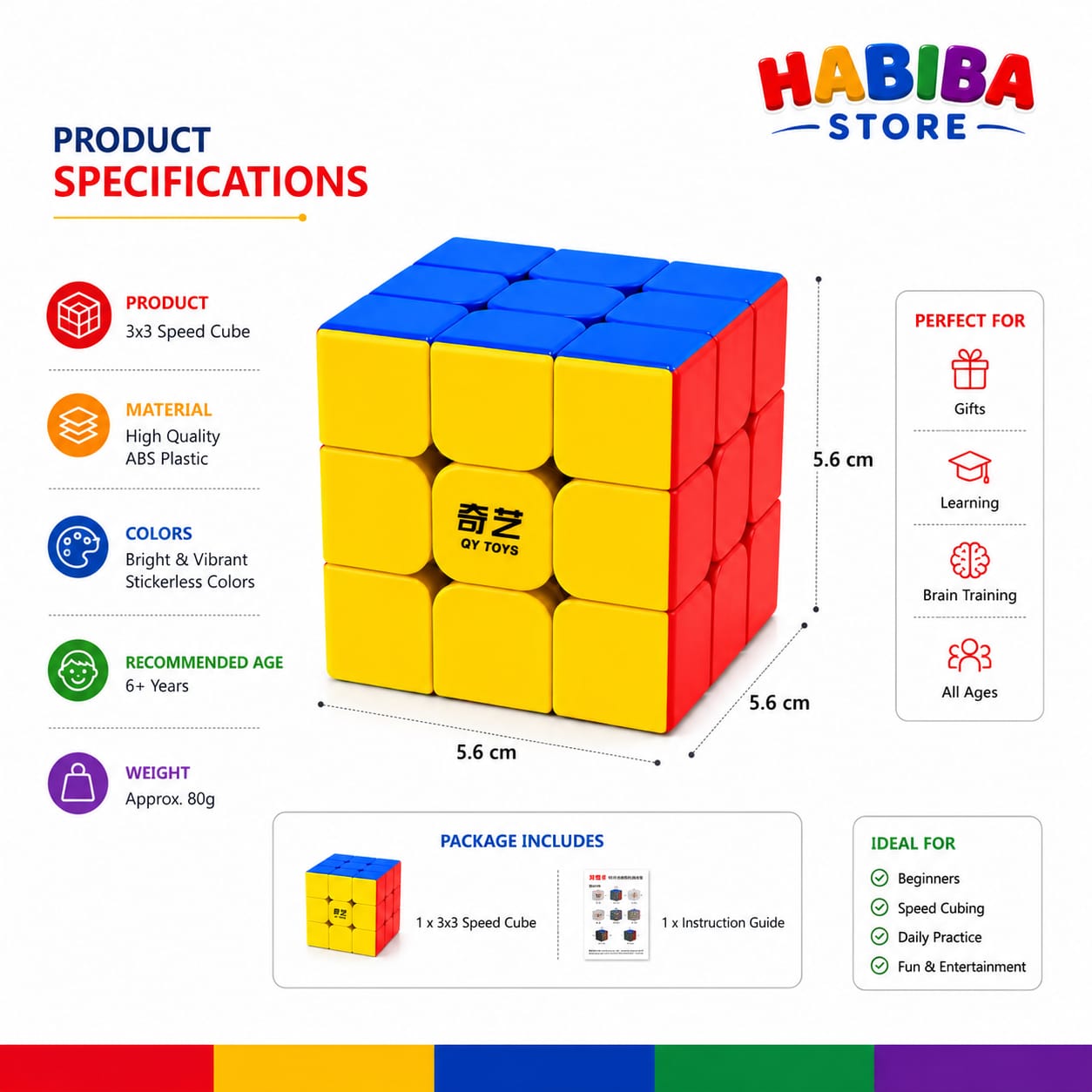 QiYi 3x3 Speed Cube – Stickerless Magic Cube Puzzle