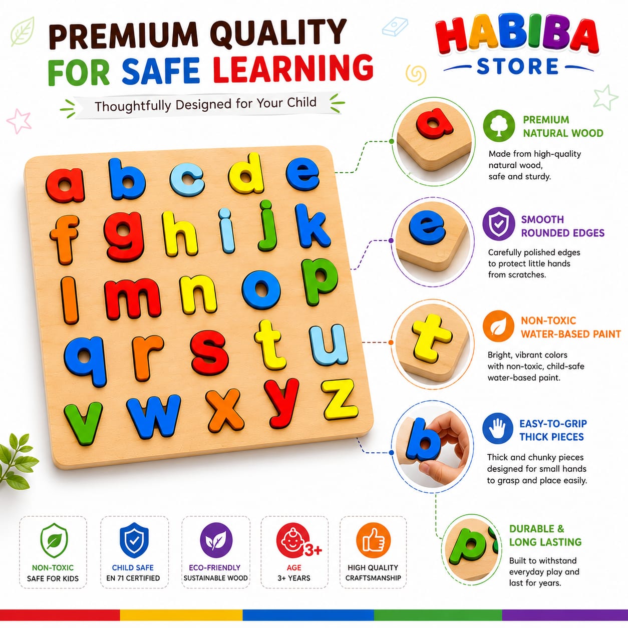 Wooden Alphabet Puzzle Board - Montessori Educational Toy