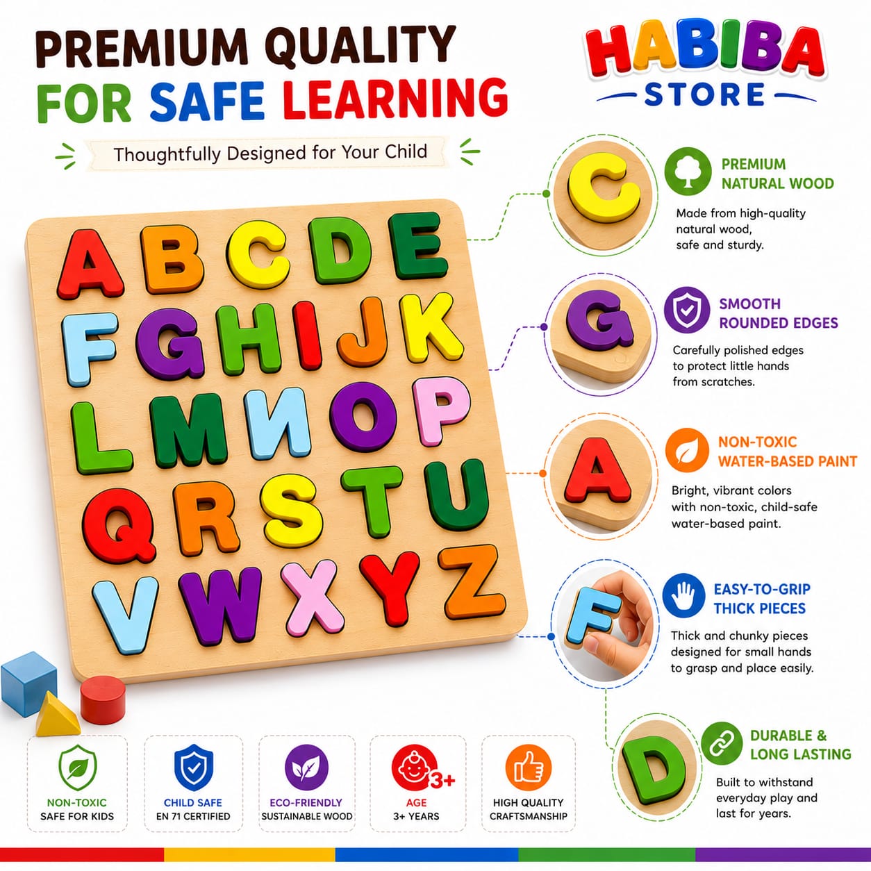 Wooden Alphabet Puzzle Board - Montessori Educational Toy