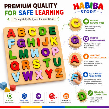 Wooden Alphabet Puzzle Board - Montessori Educational Toy