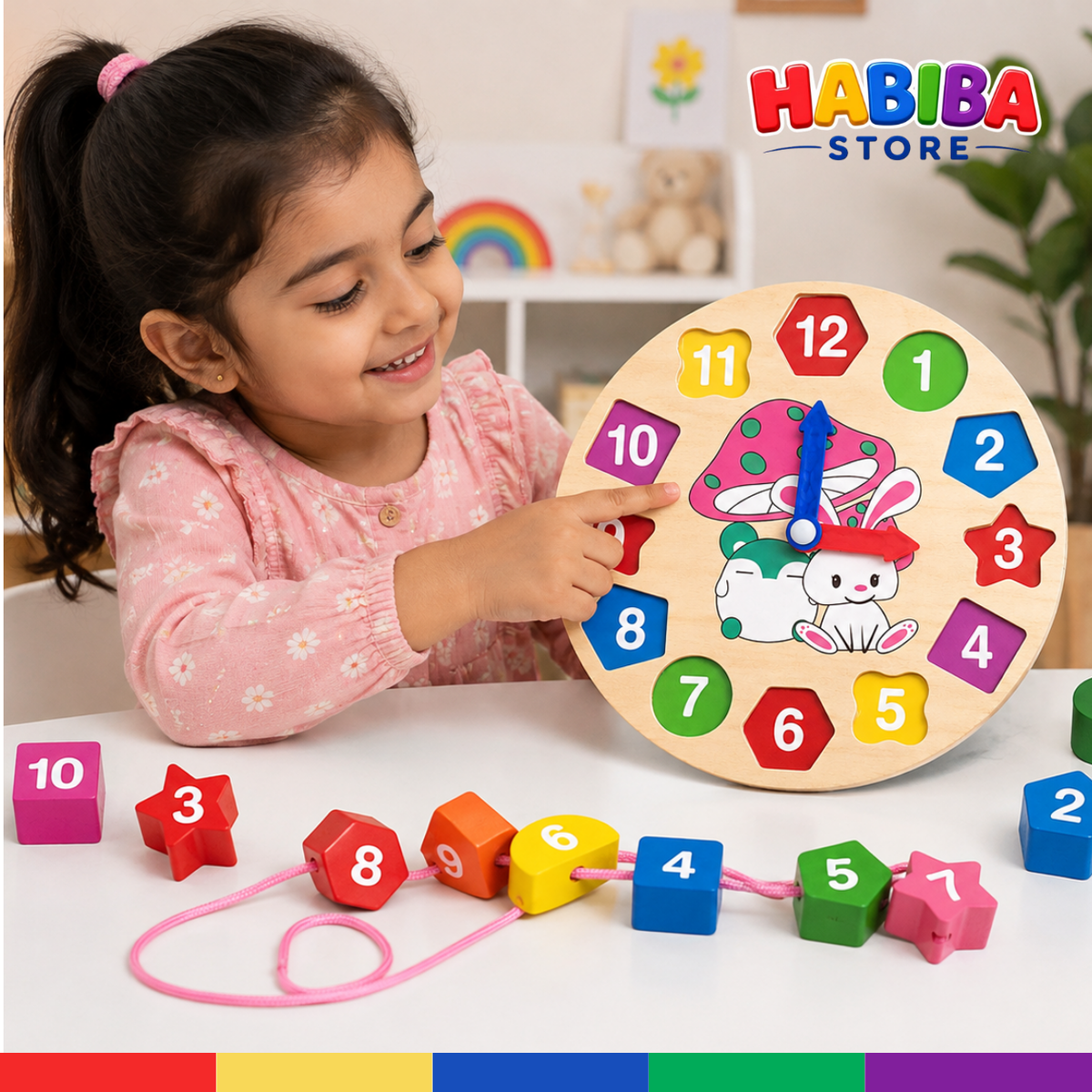 Wooden Learning Clock & Number Shape Sorting Toy