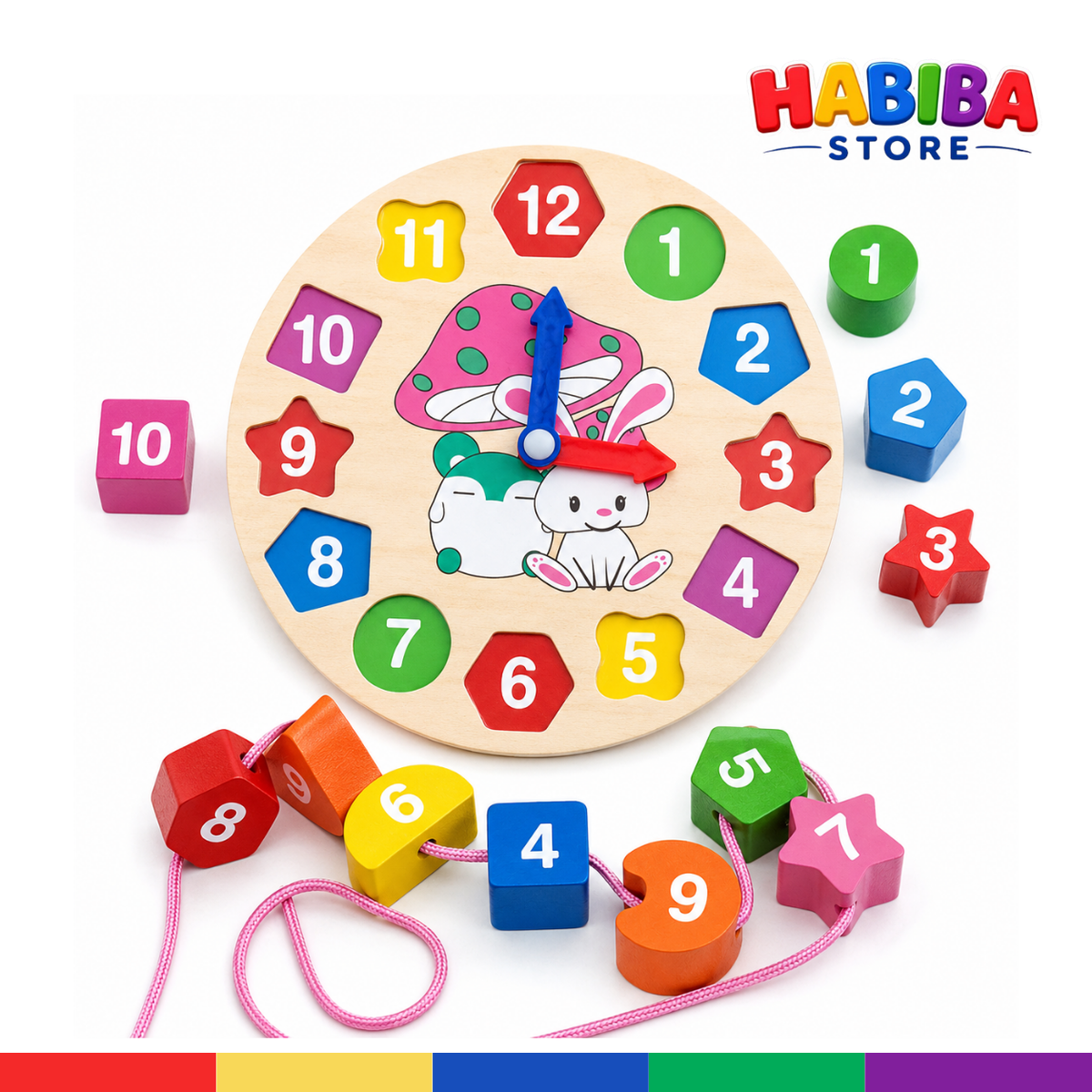 Wooden Learning Clock & Number Shape Sorting Toy