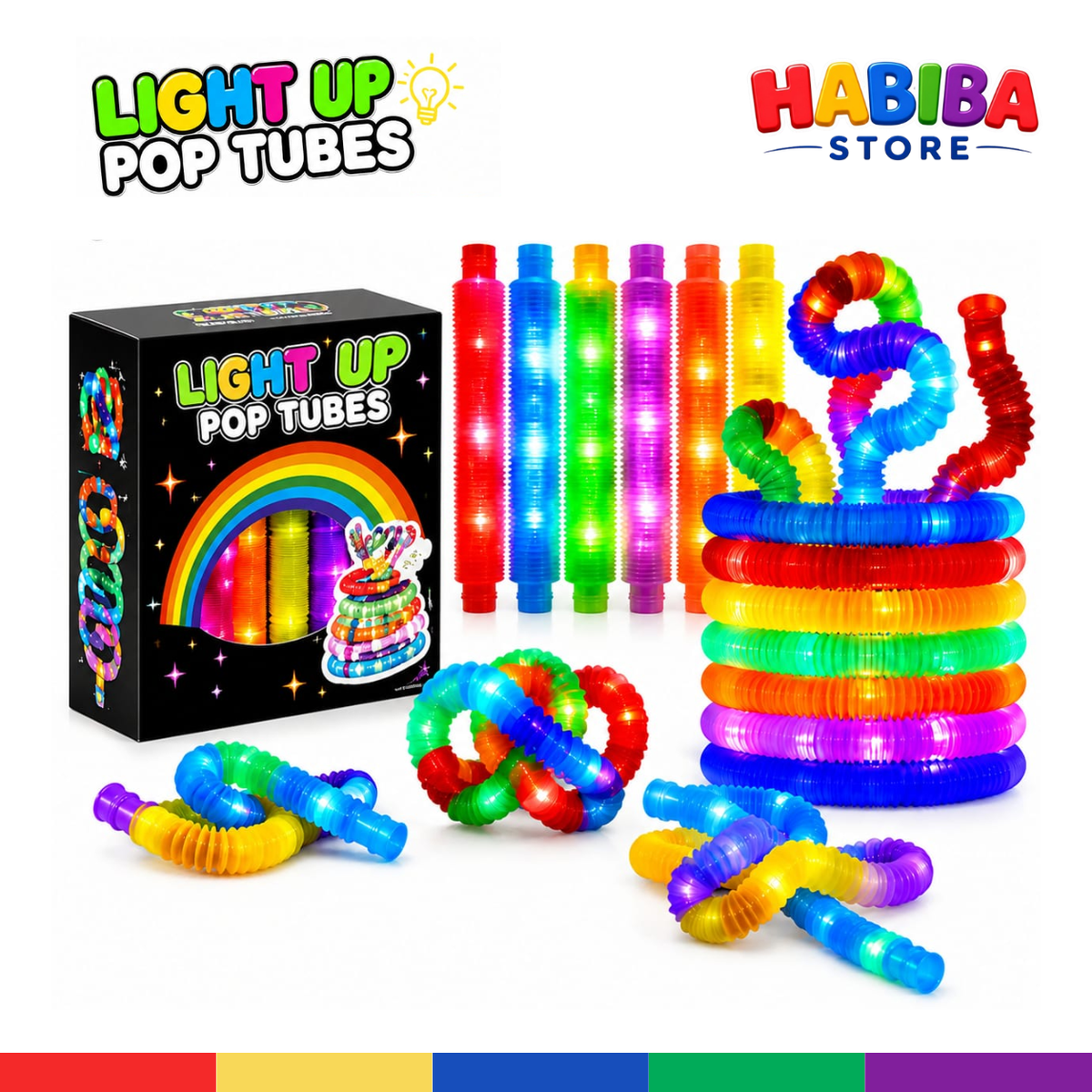 Light Up Pop Tubes – Colorful Stretchy Sensory Fidget Toy
