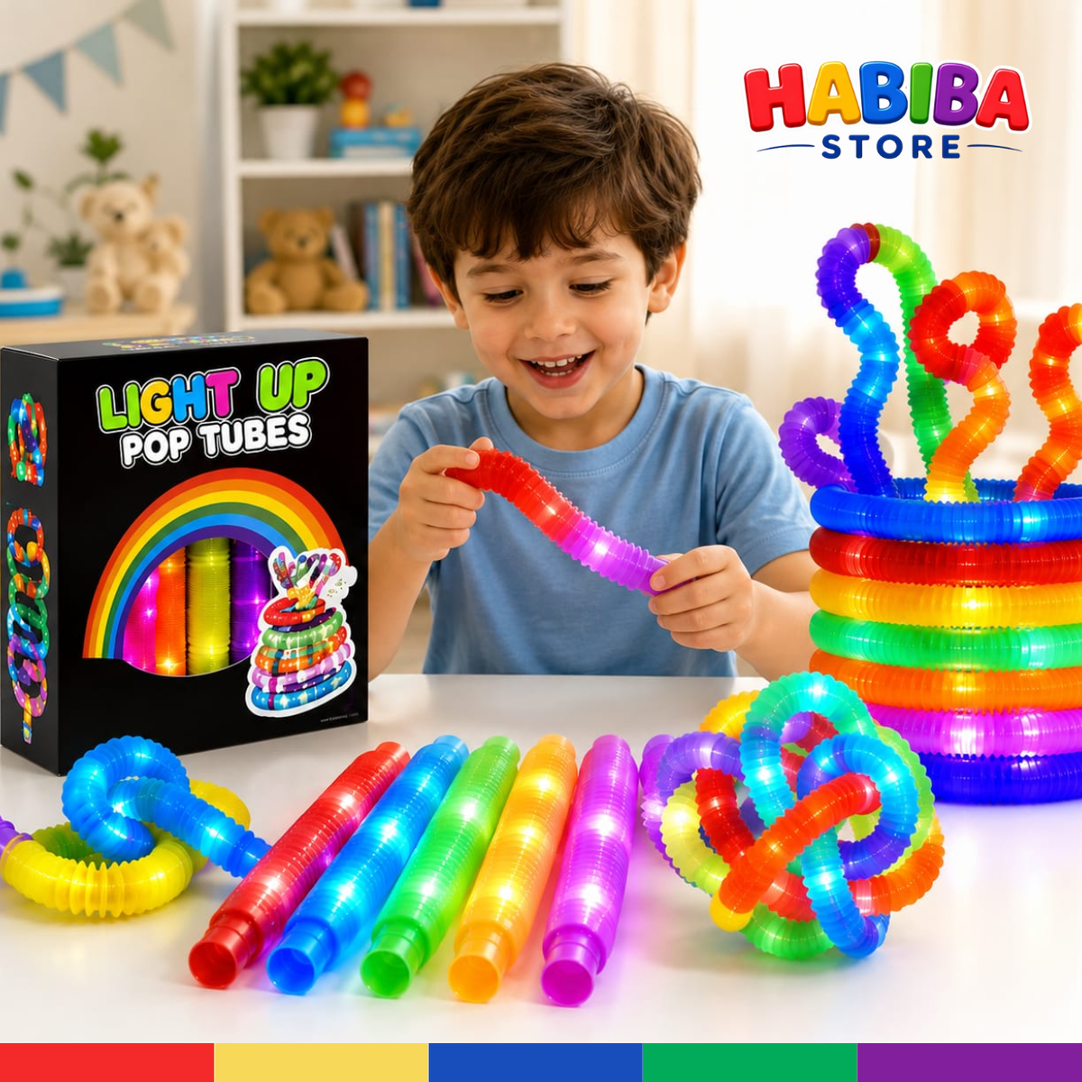 Light Up Pop Tubes – Colorful Stretchy Sensory Fidget Toy