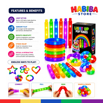Light Up Pop Tubes – Colorful Stretchy Sensory Fidget Toy