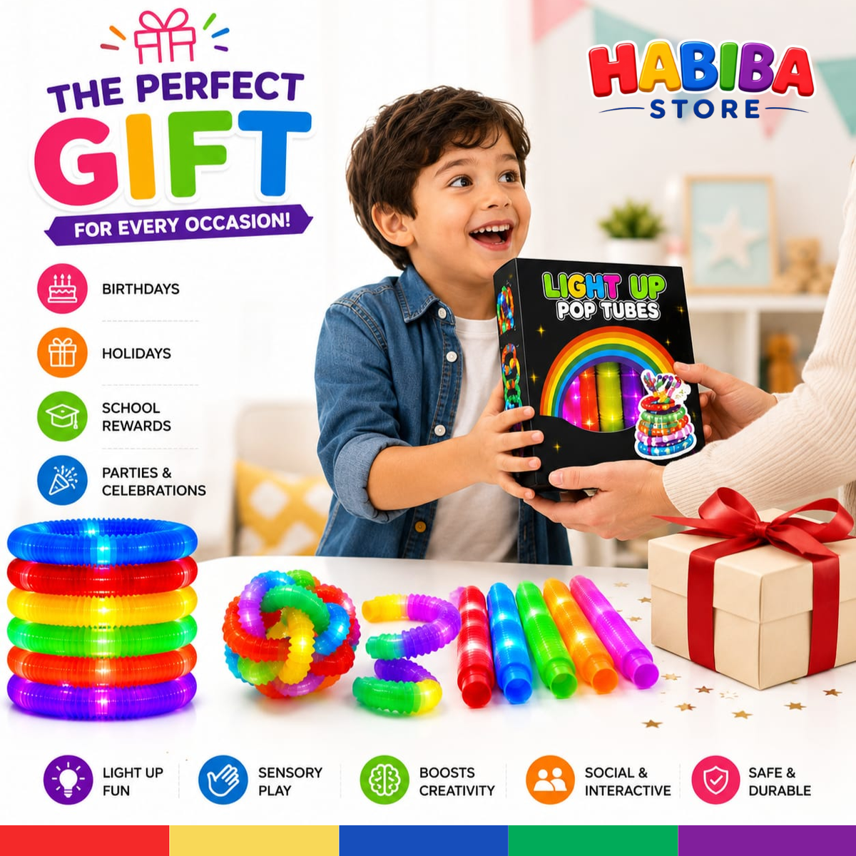 Light Up Pop Tubes – Colorful Stretchy Sensory Fidget Toy