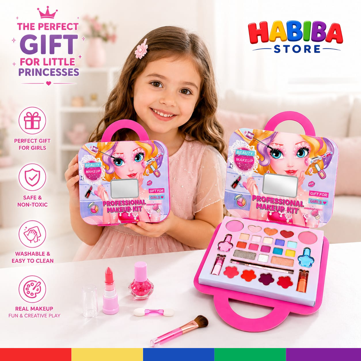 Kids Professional Makeup Kit – Washable Pretend Makeup Set for Girls