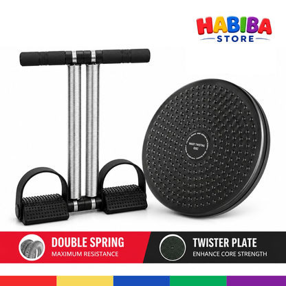 Double Spring Resistance Exercise Set with Twister Plate – Full Body Workout & Strength Training Kit