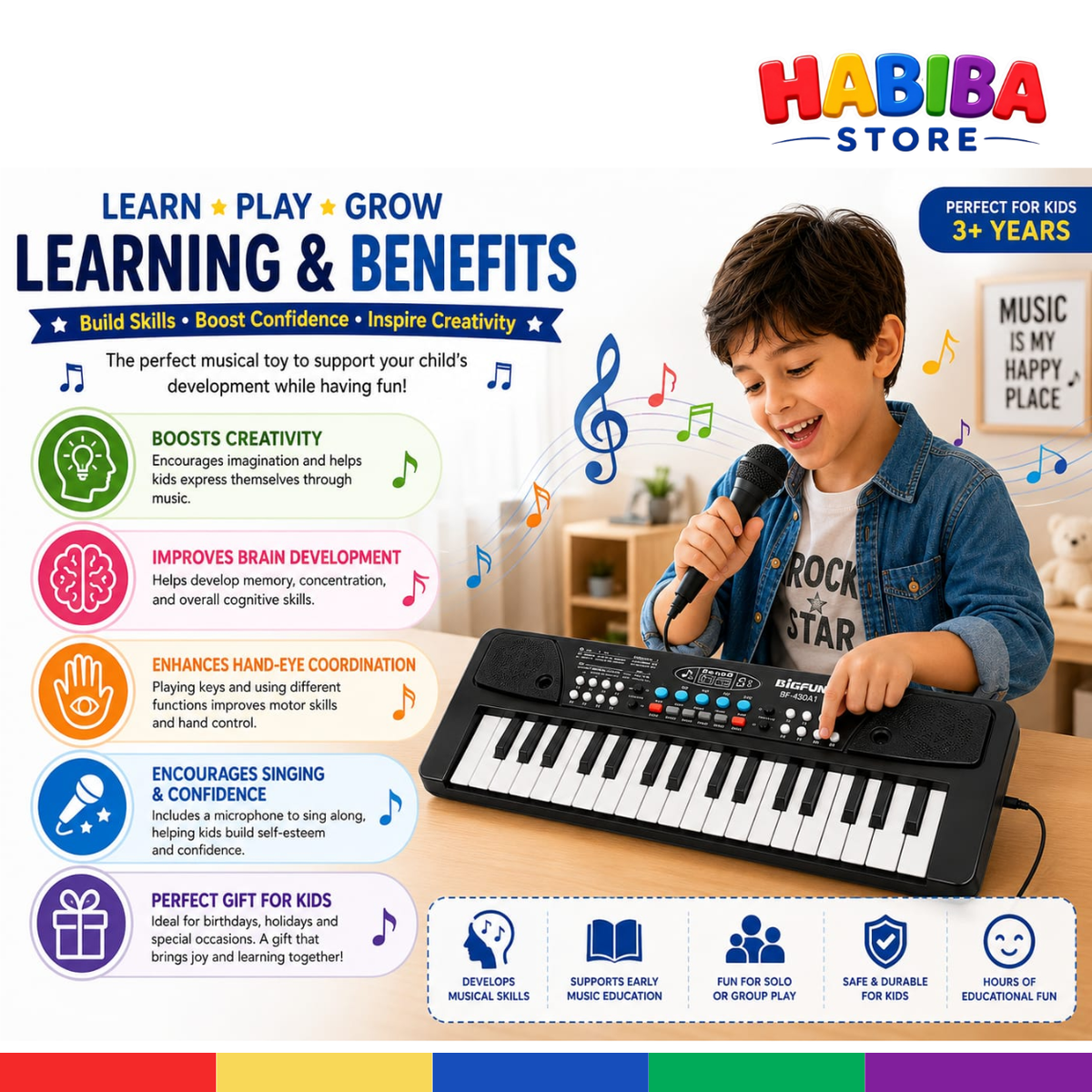 Bigfun 37-Key Electronic Keyboard Piano – Musical Learning Toy