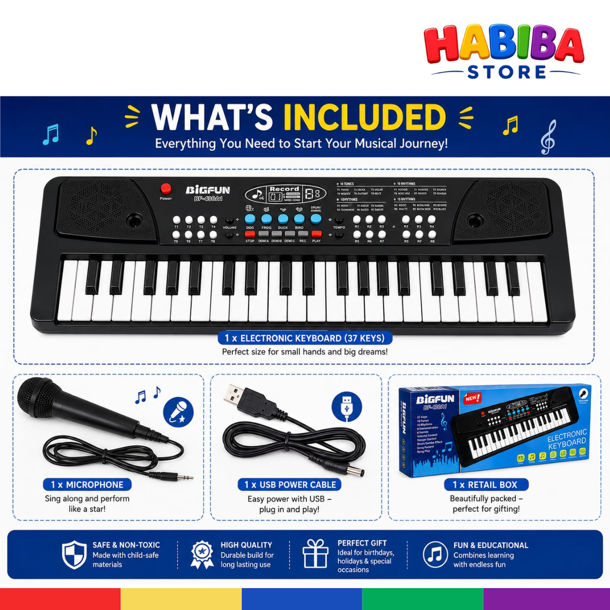 Bigfun 37-Key Electronic Keyboard Piano – Musical Learning Toy