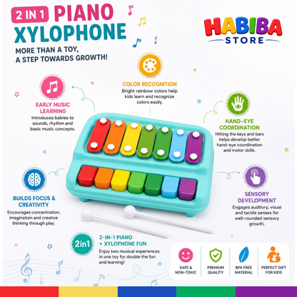 2-in-1 Piano & Xylophone Musical Toy – Educational Music Instrument with Mallets