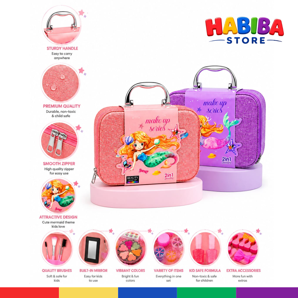 2 in 1 Makeup Beauty Bag Toy Set for Girls