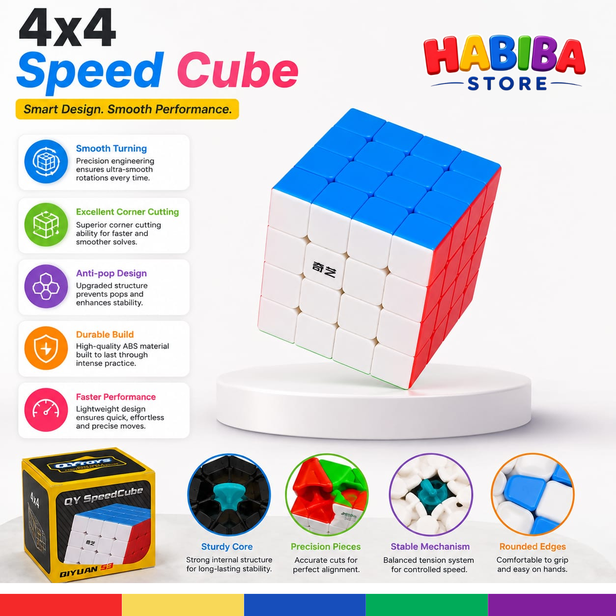 QiYi 4x4 Speed Cube Stickerless – Smooth Magic Puzzle Cube