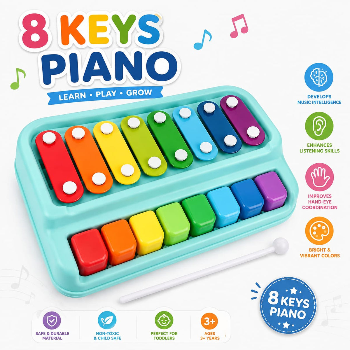 2-in-1 Piano & Xylophone Musical Toy – Educational Music Instrument with Mallets