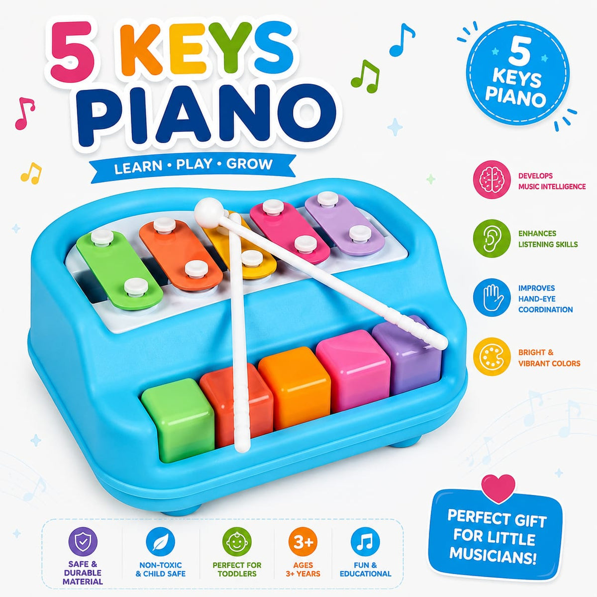 2-in-1 Piano & Xylophone Musical Toy – Educational Music Instrument with Mallets