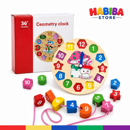 Wooden Learning Clock & Number Shape Sorting Toy