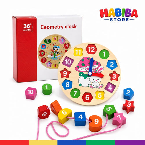 Wooden Learning Clock & Number Shape Sorting Toy