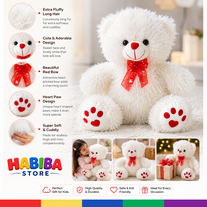Fluffy Long-Hair Teddy Bear with Heart Paw Design