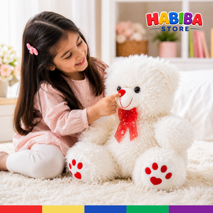 Fluffy Long-Hair Teddy Bear with Heart Paw Design