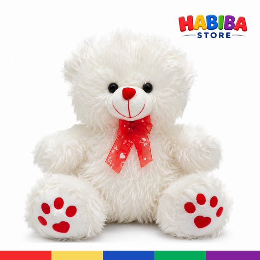 Fluffy Long-Hair Teddy Bear with Heart Paw Design